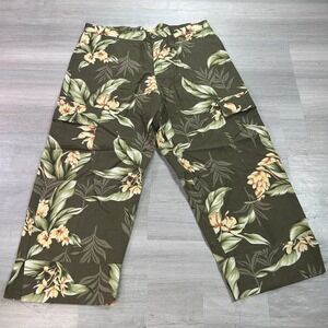 Kahala Pants Womens 10 Green Floral Cargo Crop‎ Hawaiian Tropical Travel